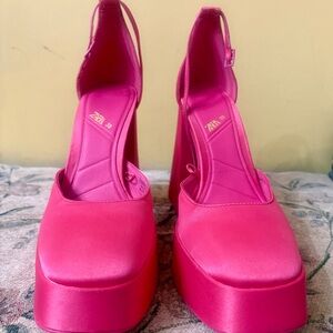 Zara Fuchsia Platform Block Heel Pumps